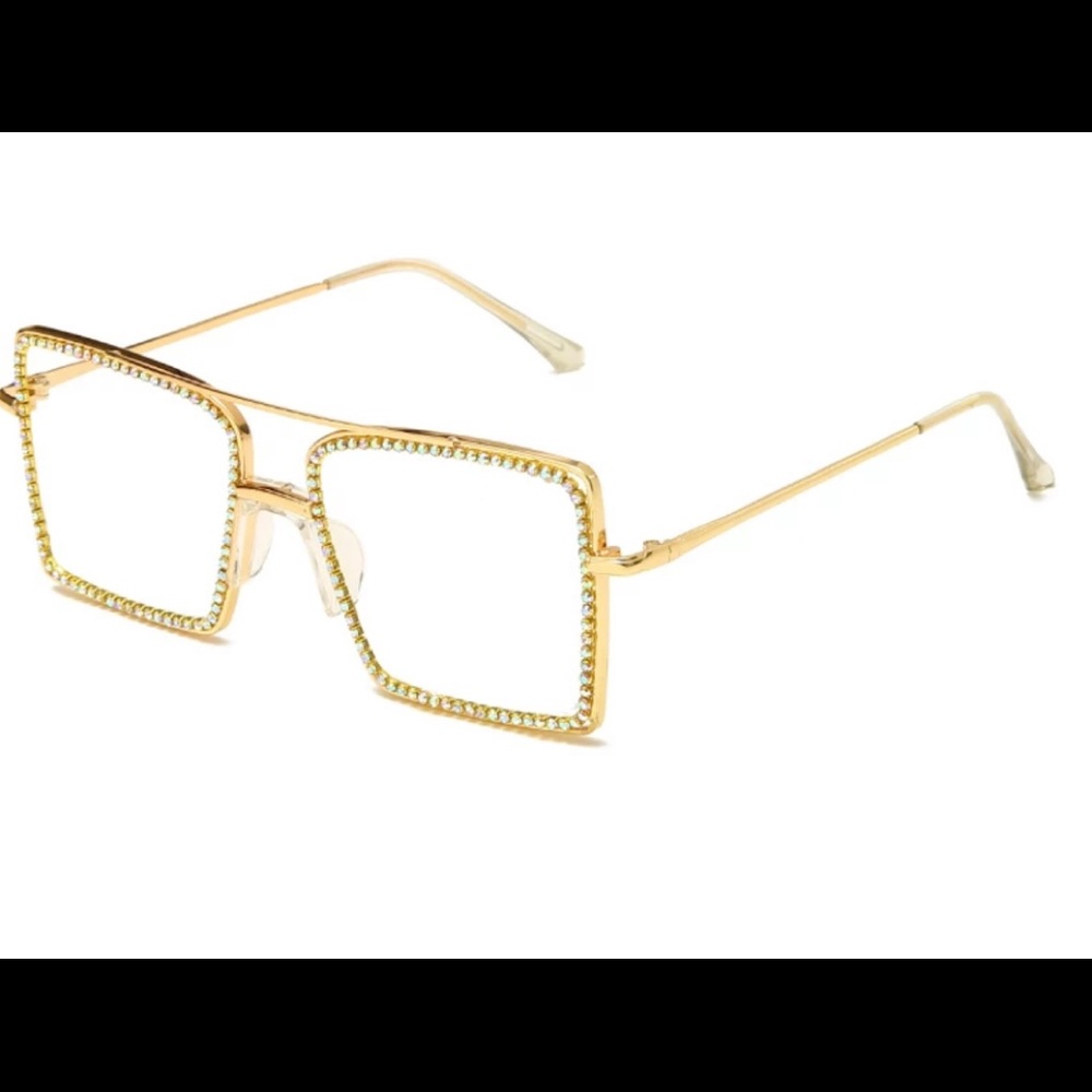 Luxury Square Transparent Rhinestone Glasses - Gold